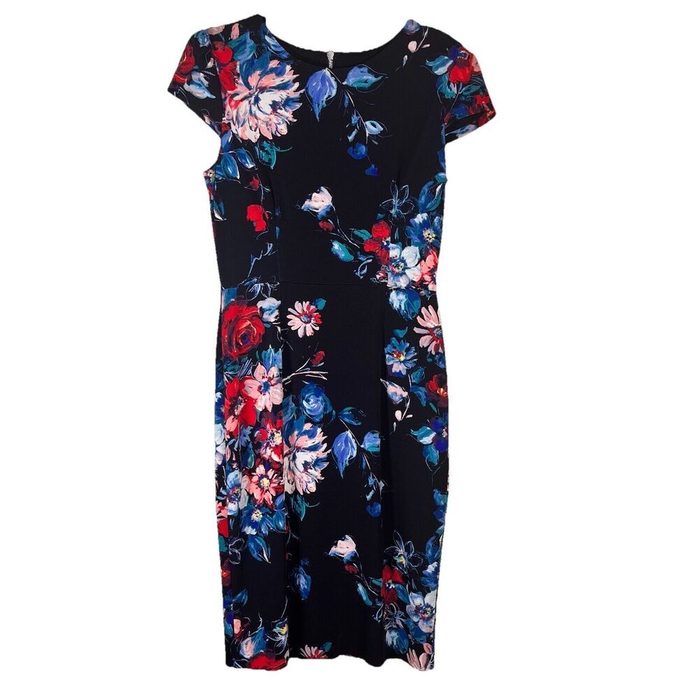 Betsey Johnson Woman’s Size 8 Multicolor Floral Cap Sleeve Midi Sheath Dress